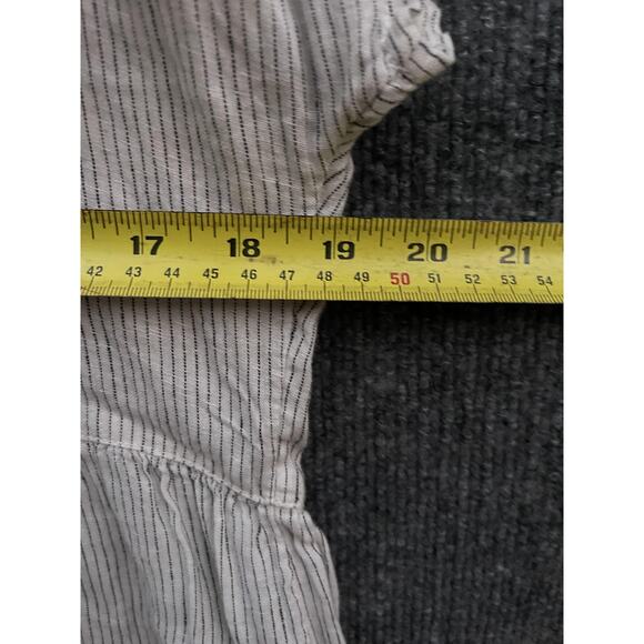 C&C California Shirt Womens Small White Black Striped Linen Peplum Short Sleeve - Picture 3 of 7